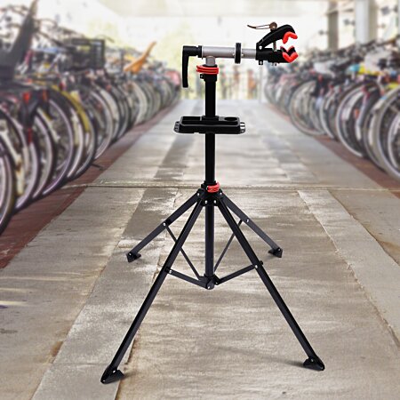 HOMCOM Pied d'atelier vélo réparation support pied de montage pivotant 360°  hauteur réglable argent pas cher 