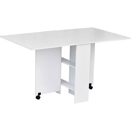 HOMCOM Table à manger pliante pour petits espaces avec 2 tiroirs, blanc 