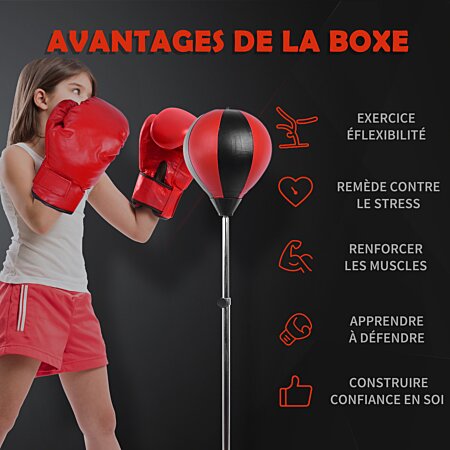 Set de boxe punching ball avec sac de frappe et gants. Hauteur ajustable.