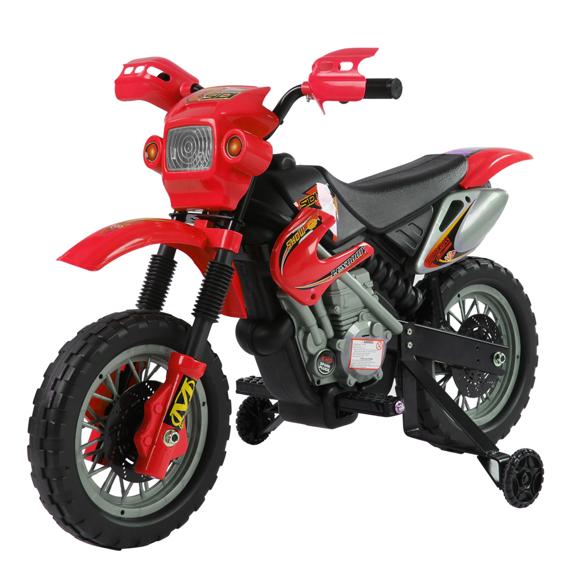 Moto cross électrique enfant 3 à 6 ans 6 V phares klaxon musiques 102 x 53  x 66 cm rouge et noir au meilleur prix