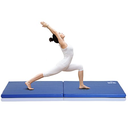 Tapis de gymnastique yoga pilates fitness pliable portable grand confort  180L x 60l x 5H cm revêtement synthétique bleu au meilleur prix