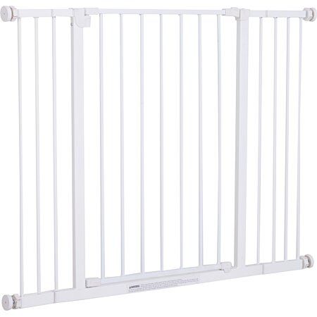 Barrière de sécurité longueur réglable dim. 76-107l x 76H cm sans perçage  métal plastique blanc