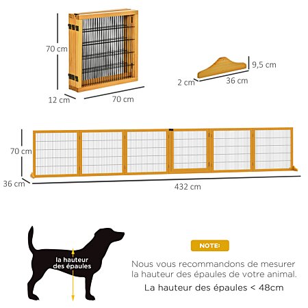 Barrière de sécurité parc enclos chien modulable pliable porte  verrouillable intégrée 5 panneaux en métal 300L max. x 74,5H cm métal PP  noir