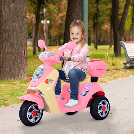 Moto électrique pour enfants scooter 3 roues 6 V 3 Km/h effets lumineux et  sonores top case