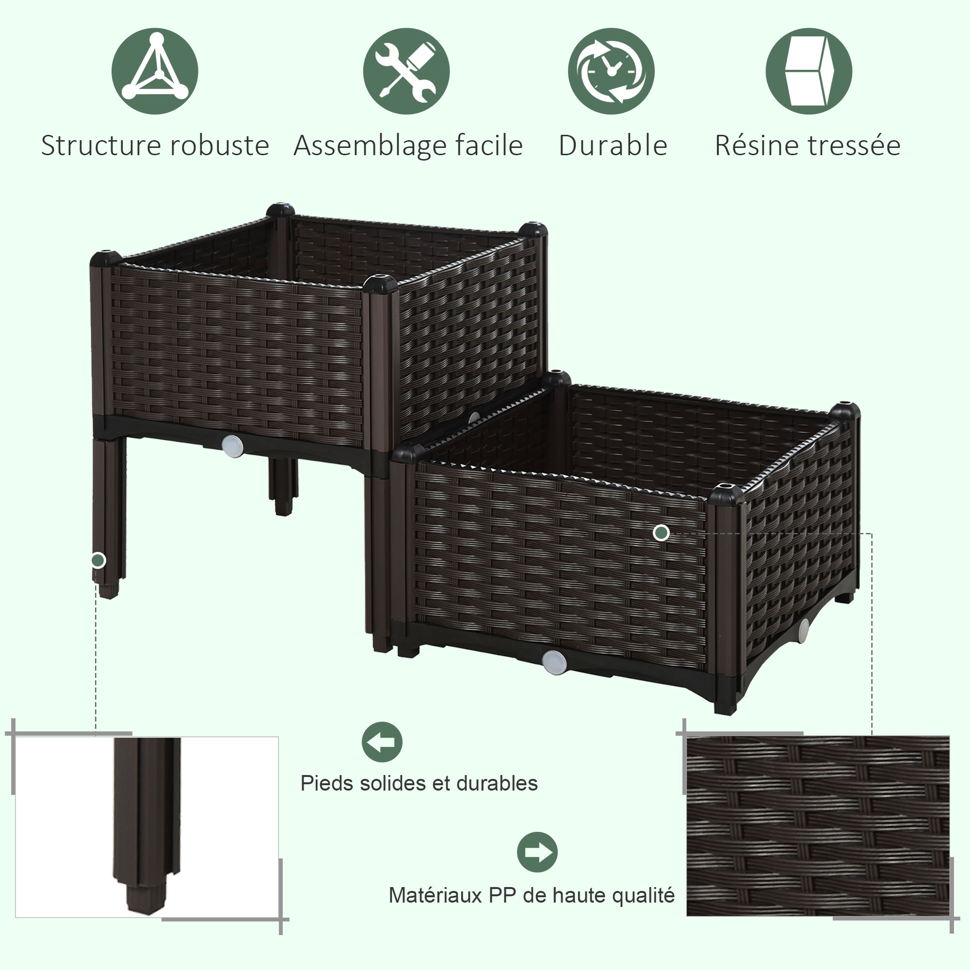Lot De 4 Pots De Fleurs Suspendus Ronds En Mélamine - Support Réglable, Corde Nylon, Noir, Pour Intérieur Et Extérieur