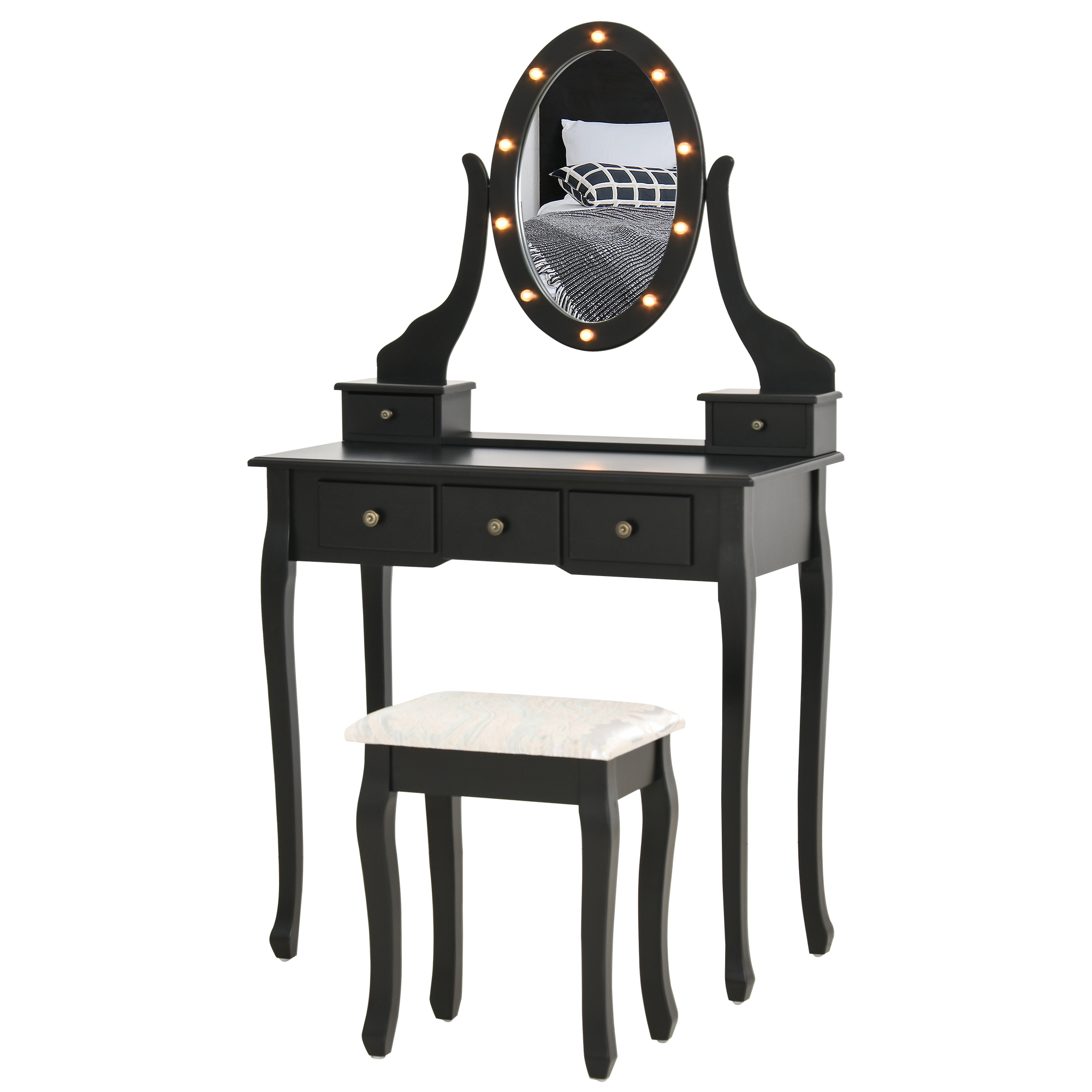 Coiffeuse avec miroir pivotant ovale MDF vidaXL | Leroy Merlin