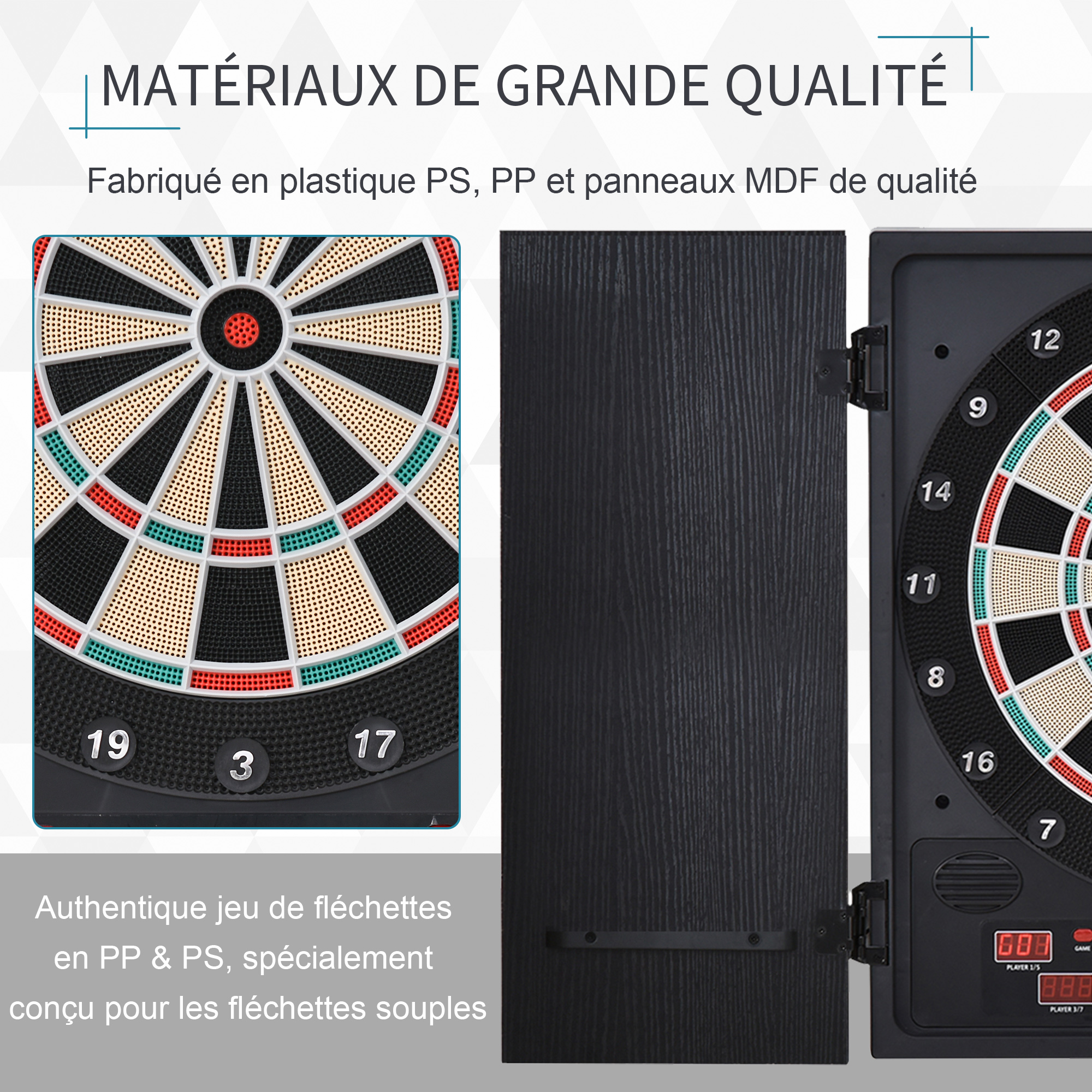 Jeu De Fléchettes Électronique OHMG - Cible LED, 12 Fléchettes, 27 Jeux - Jusqu’à 16 Joueurs - Fléchettes Pointe Molle