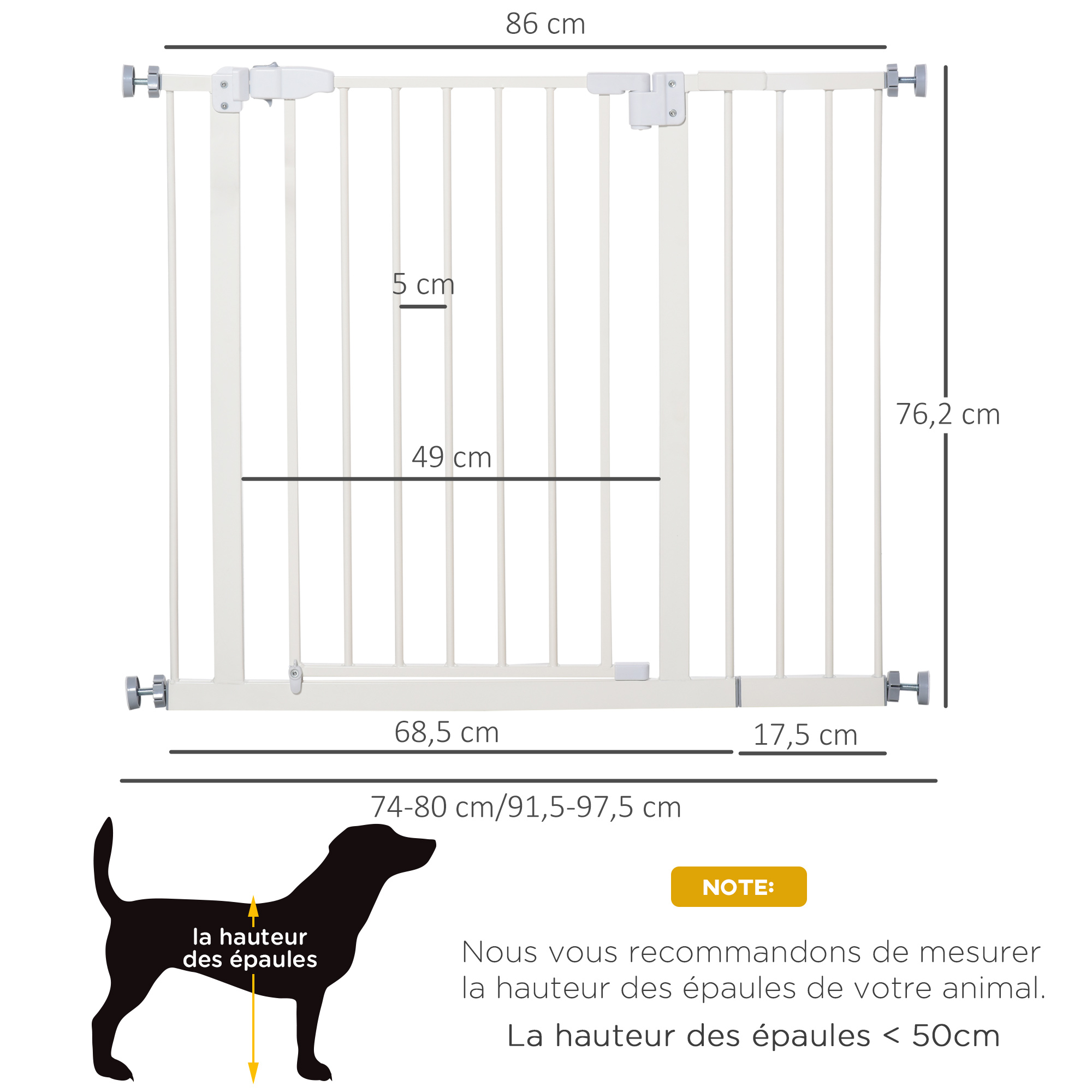 Barrière de sécurité animaux - longueur réglable dim. 74-97,5 cm