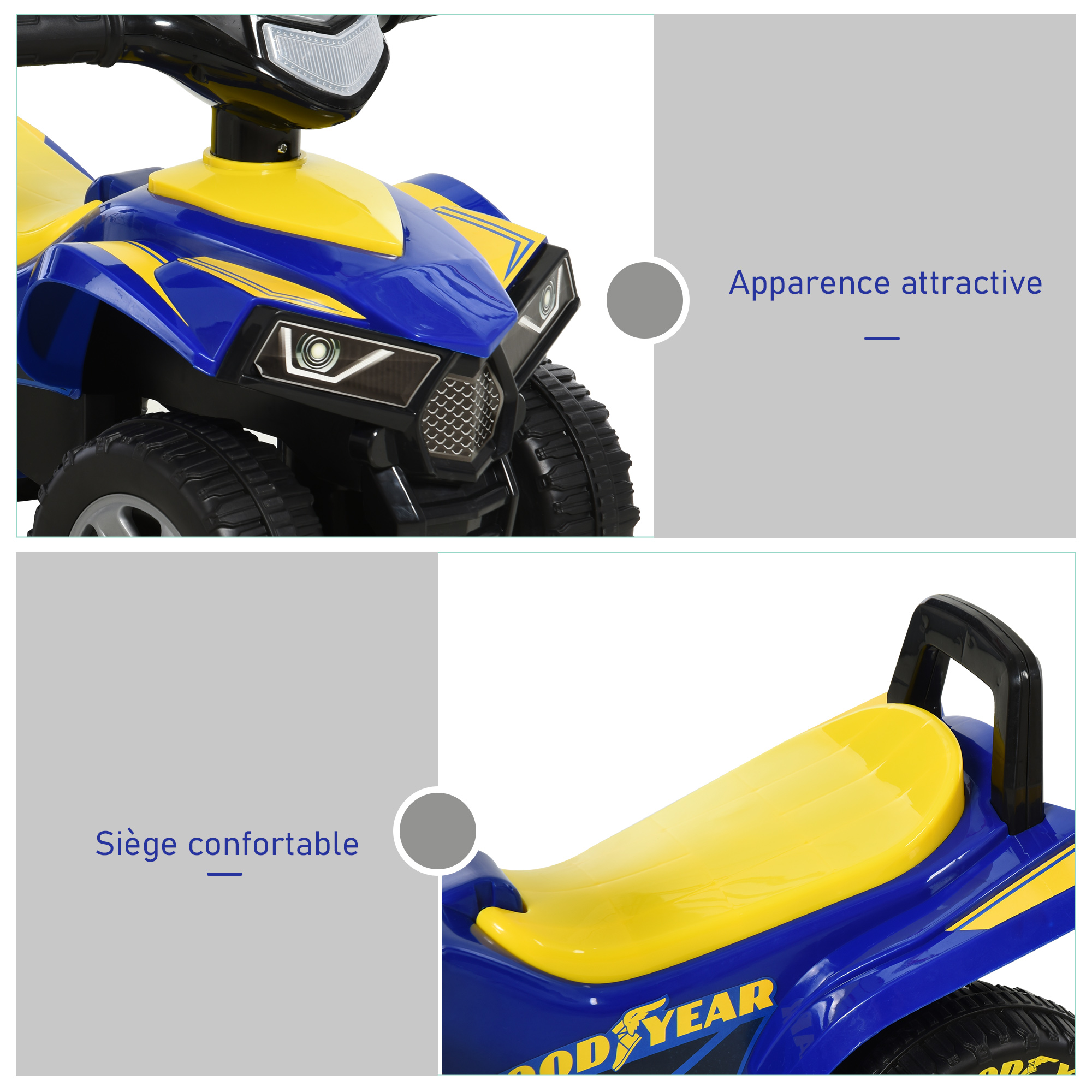 Porteur Quad Enfant HOMCOM 18-36 Mois - Effets Lumineux/Sonores - Rouge/Noir - Licence Good Year