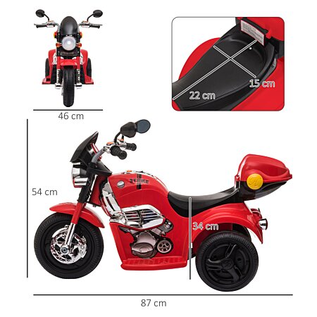 HOMCOM Moto électrique pour enfants de 18 à 36 mois chopper police 3 roue  6v effets lumineux et sonores vitesse max. 3 km/h topcase rouge