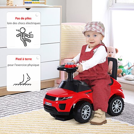 AIYAPLAY - Porteur enfant voiture 18-36 mois klaxon bruit moteur coffre  butée arrière anti-basculement rouge