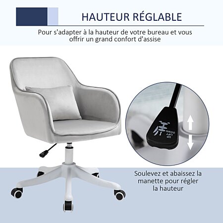 Chaise de bureau velours fauteuil bureau massant coussin lombaire intégré  hauteur réglable pivotante 360° rose poudré