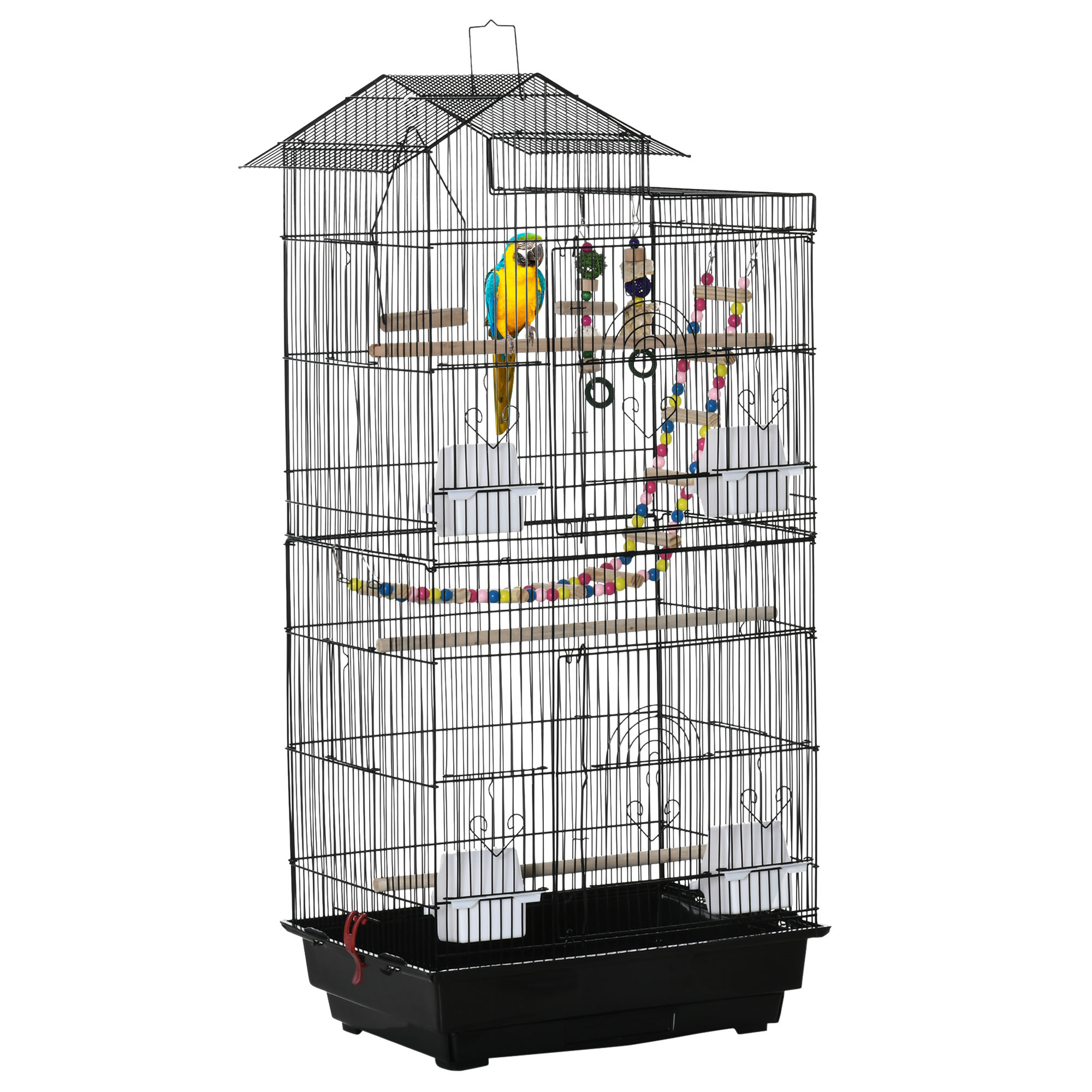 Cage à oiseaux volière dim. 46L x 36l x 100H cm - 4 mangeoires, 3