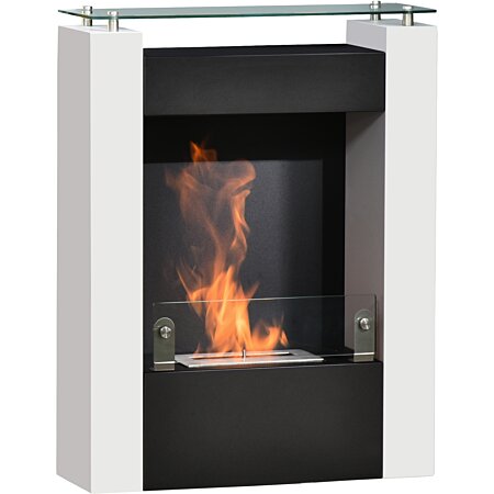 Cheminée bioéthanol design contemporain - étagère, pare-feu verre trempé 6  mm - brûleur 1,5 L - contrôle de flamme et manche inclus - acier noir blan  au meilleur prix