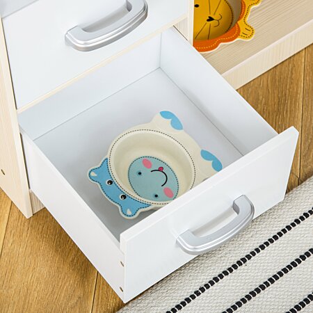 HOMCOM Cuisine pour enfants dinette jeu d'imitation éducatif complet  nombreux accessoires & rangements inclus évier réfrigérateur téléphone  fournis MDF pin 74 x 30 x 81 cm blanc