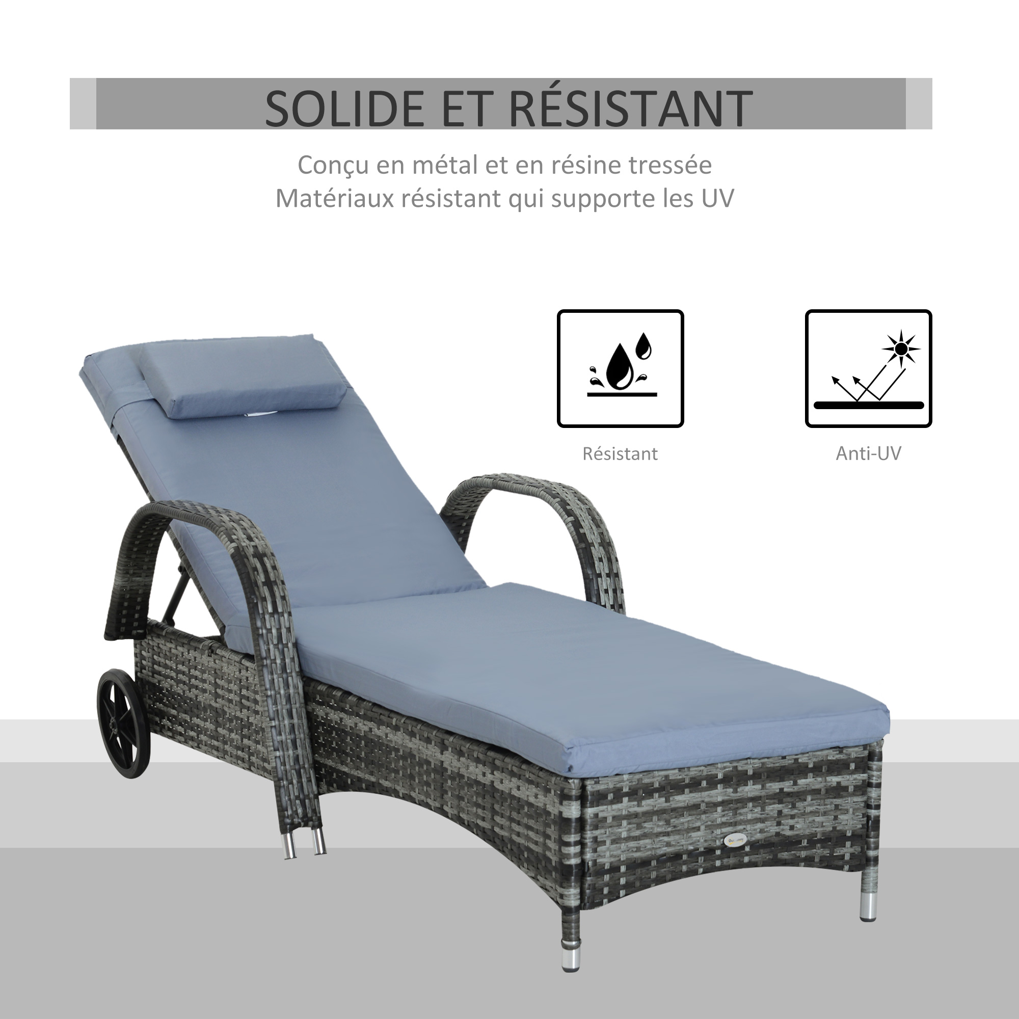 Canapé Jardin 3 Places Transformable En Chaise Longue - Noir/Blanc - Polyrotin - CASARIA