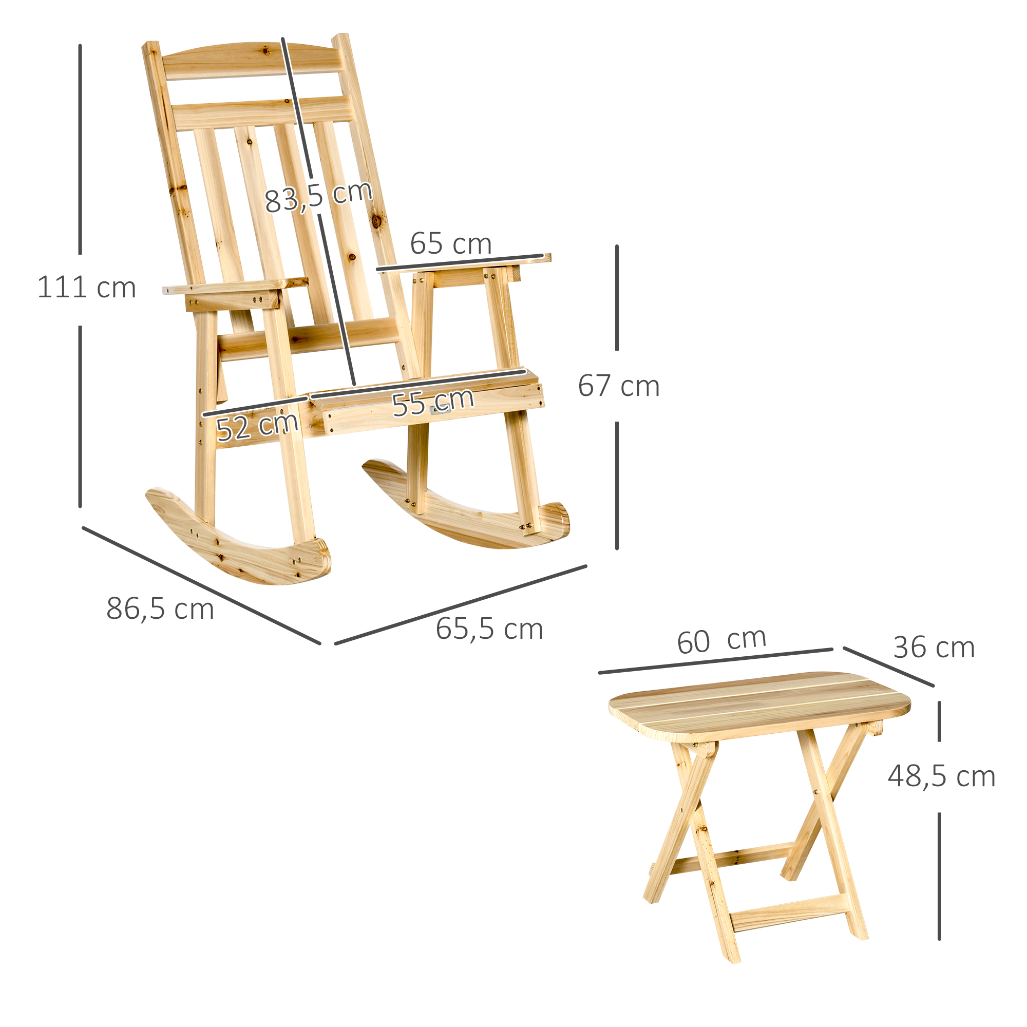 Outsunny Fauteuil à Bascule En Bois Massif - Rocking Chair Jardin 64x86x85 Cm, Marron, Pour Terrasse Et Véranda