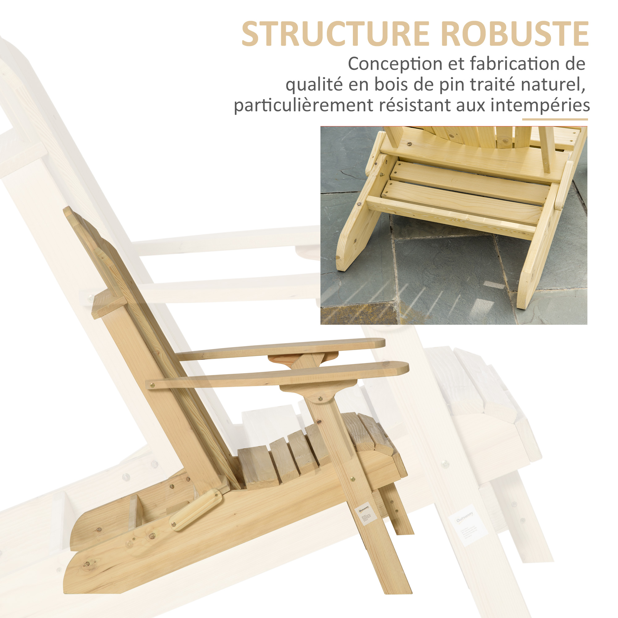 Fauteuil Jardin Adirondack COSTWAY - HIPS Imitation Bois - Blanc - Porte-Gobelet 170kg