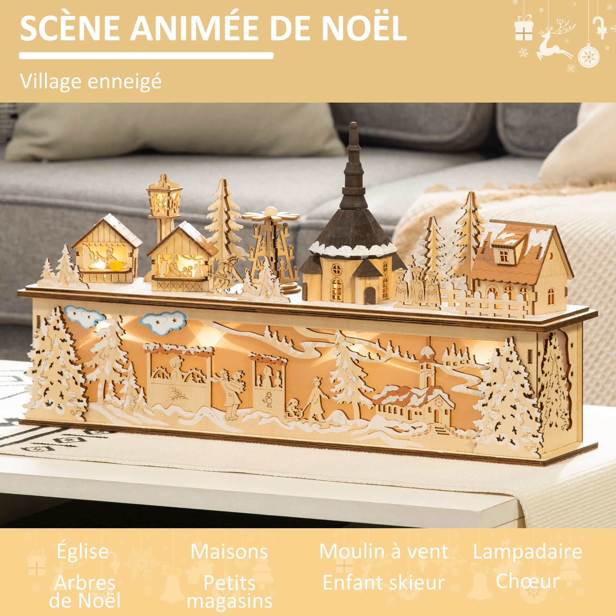 Village De Noël En Résine Avec LED - Décoration Lumineuse Miniature Maison Enneigée Avec Personnages - Set Pour Table Ou Cheminée (5 Styles Différents)