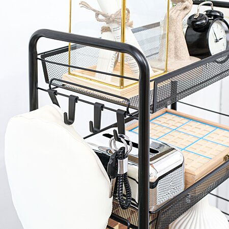 HOMCOM Chariot à 3 niveaux desserte avec 4 crochets et 3 boîtes suspendues  amovibles pour 42 x 38 x 86,5 cm noir