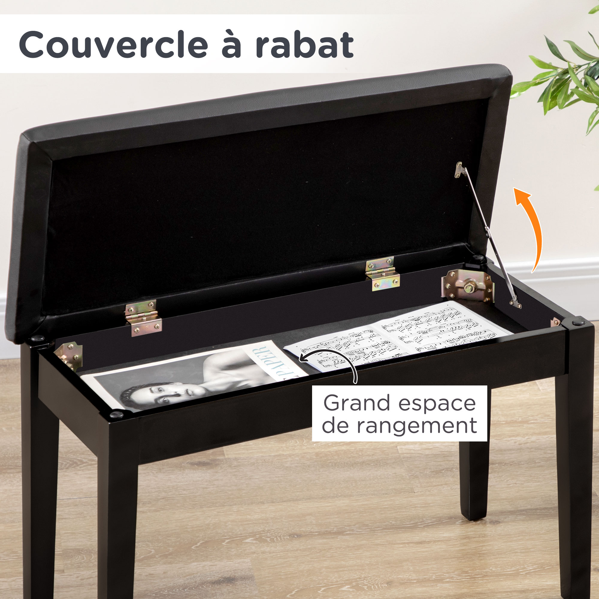 RTX BAX - Banquette Piano, Hauteur Réglable De 48 à 60 Cm, Noire