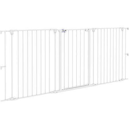 PAWHUT Barrière de sécurité pliable pour chien - 3 panneaux, porte  verrouillable - dim. 206L x 90H cm - acier PP blanc pas cher 