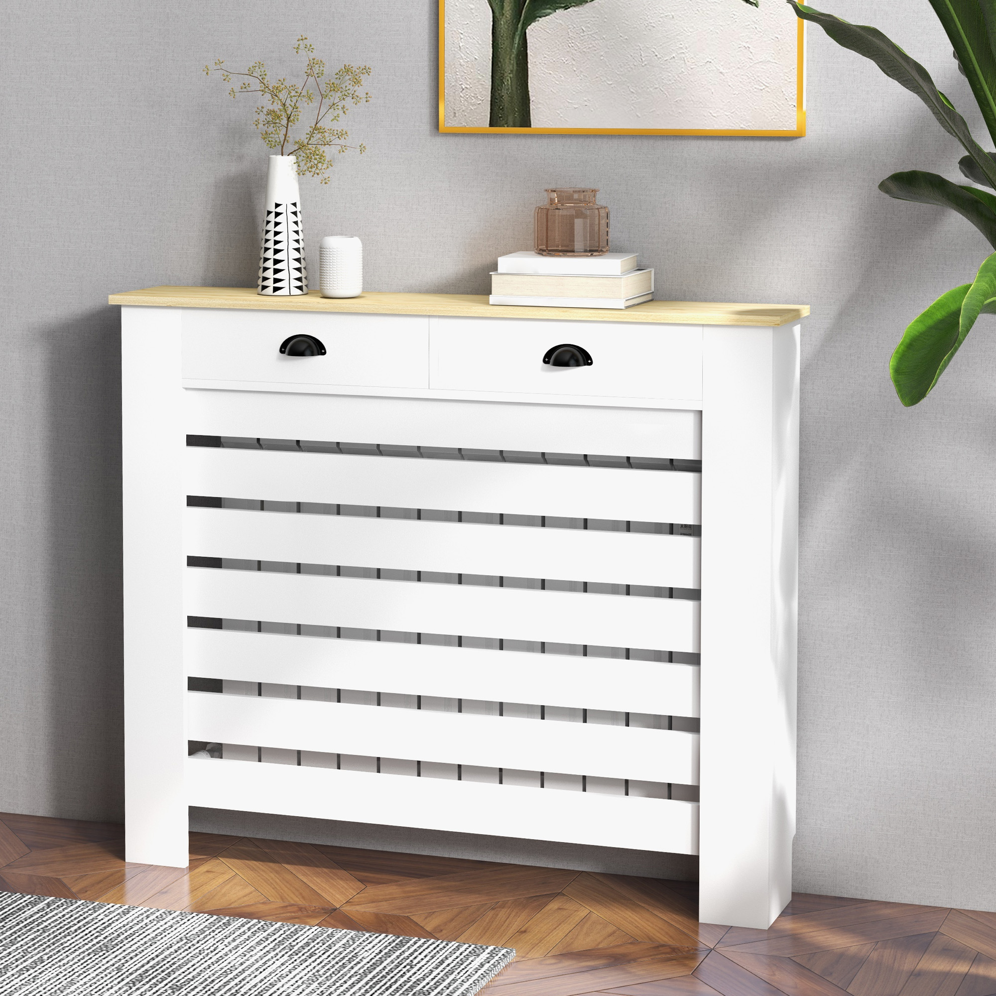 Cache-radiateur En MDF Avec Tablette - Blanc, 83x112x19cm, Design Pratique, Sans Perçage | Pour Salon, Chambre, Décoration Intérieure