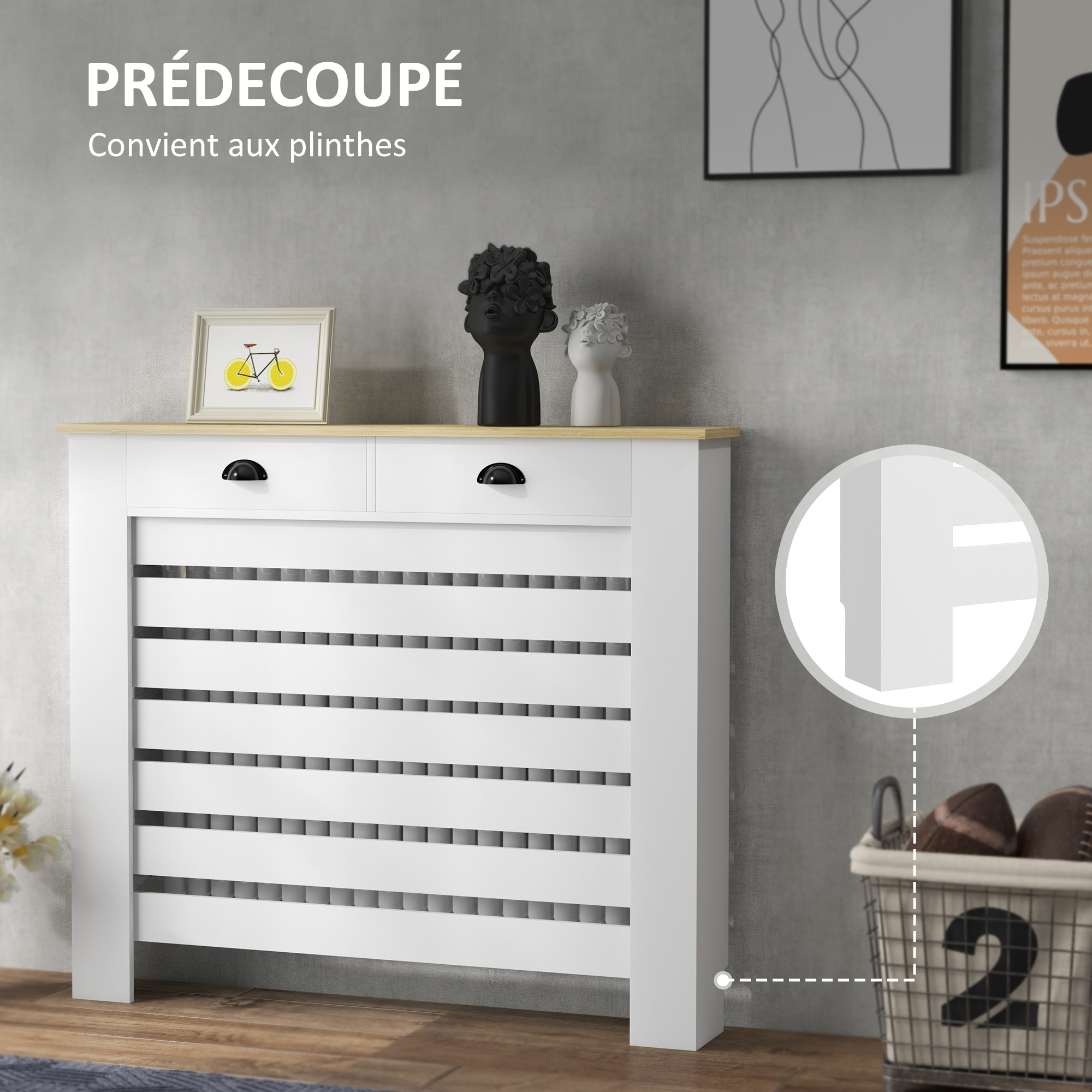 Housse De Radiateur Élégante - Grise - Lattes Verticales - MDF - 112x81x19 Cm - NEUVE