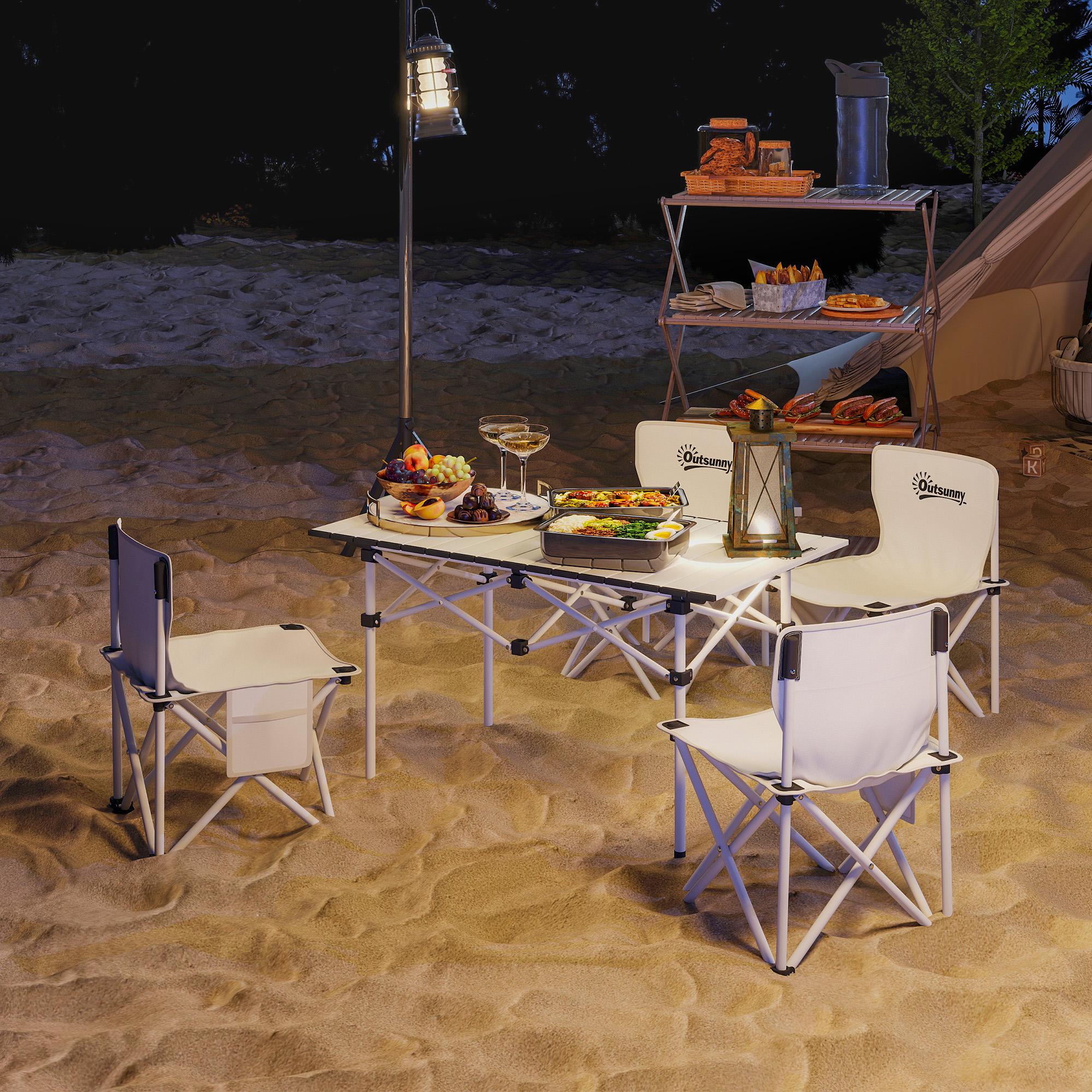 Ensemble table de jardin et 4 chaises pliantes en aluminium Anthracite