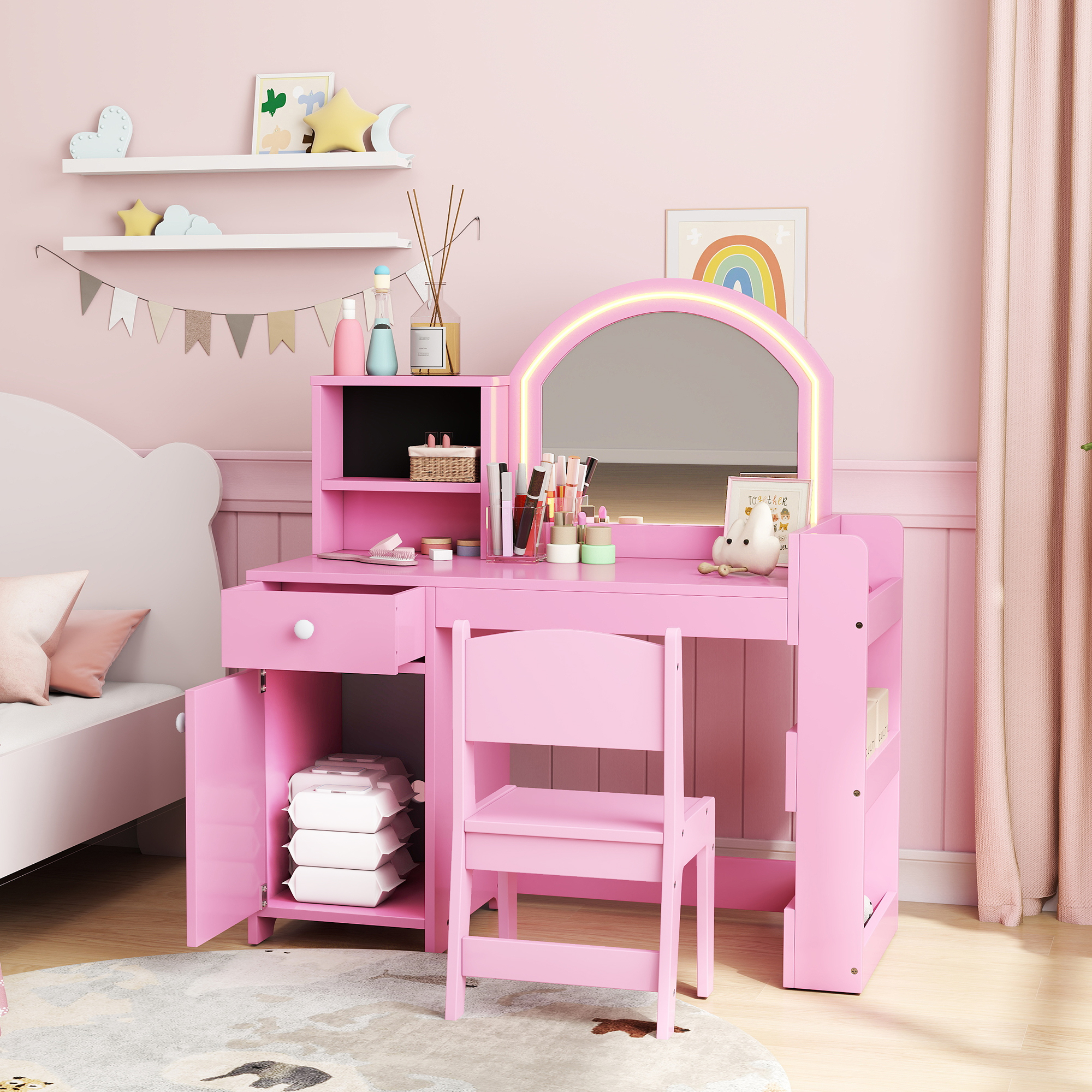 Coiffeuse Enfant Avec Tabouret Sirène 95cm Blanc