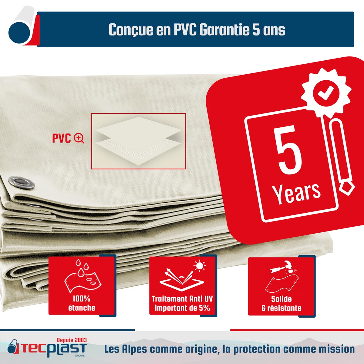 LES Bâche 260 G/m² 3x3 M Blanc PEHD R02 - Bricolage
