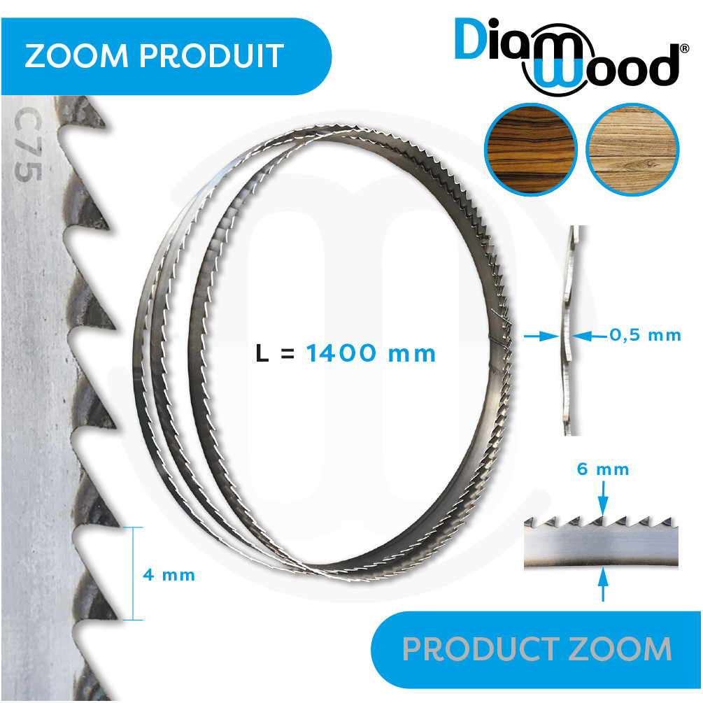 Lame De Scie à Ruban Diamwood - 3640 X 30 X 0,7 X 10 Mm, Acier C75 Réaffutable, Pour Coupe Précise Du Bois Et PVC - 8