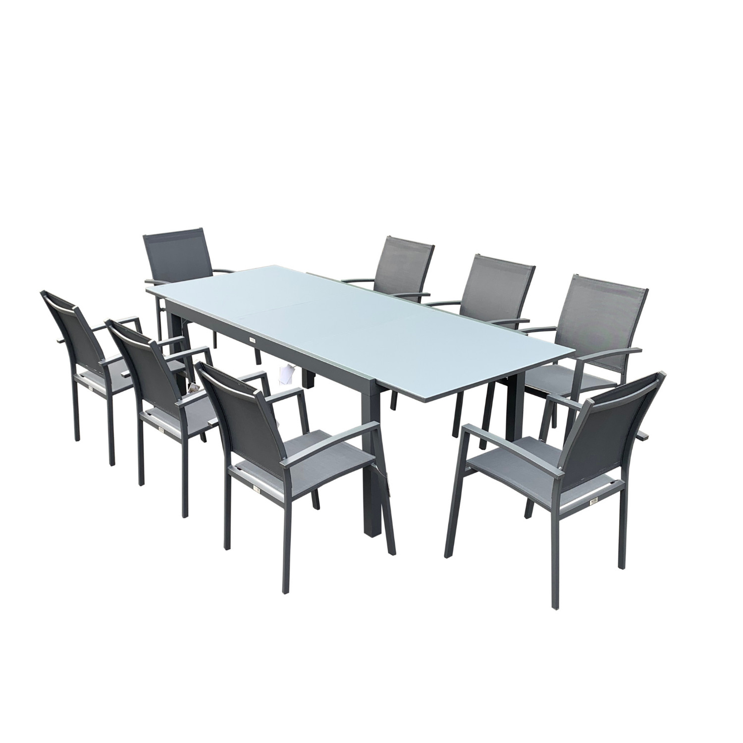 Table de jardin extensible aluminium anthracite 180/240cm + 8