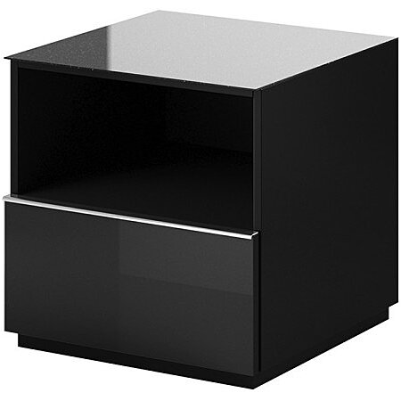 Petit Meuble TV ou meuble d'appoint 50cm collection ZANTE avec 1 tiroir et  une niche avec LED. Couleur noir brillant pailleté