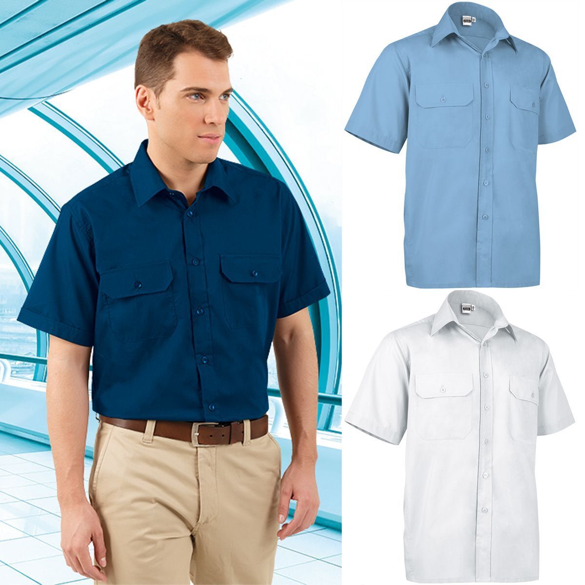 Lot Chemises manches courtes Homme ACADEMY MC blanc ciel bleu  marine