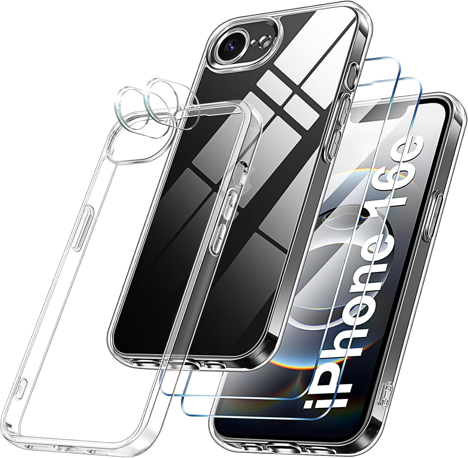 Pack Accessoires IPhone : Coque Silicone Transparente + 2 Verres Trempés + Protections Caméra