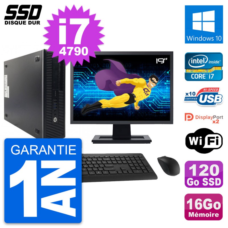 PC HP ProDesk 600 G1 SFF Ecran 19 i7-4790 RAM 16Go SSD 120Go
