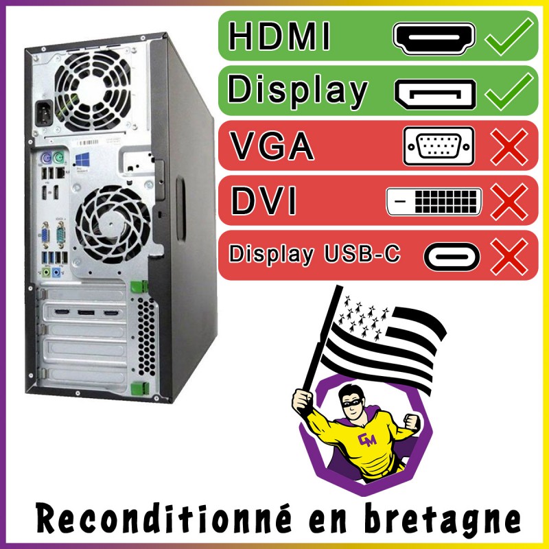 PC HP 800 G2 SFF Gaming Ecran 27 RTX 3050 i7-6700 RAM 16Go SSD 1To W11 Wifi