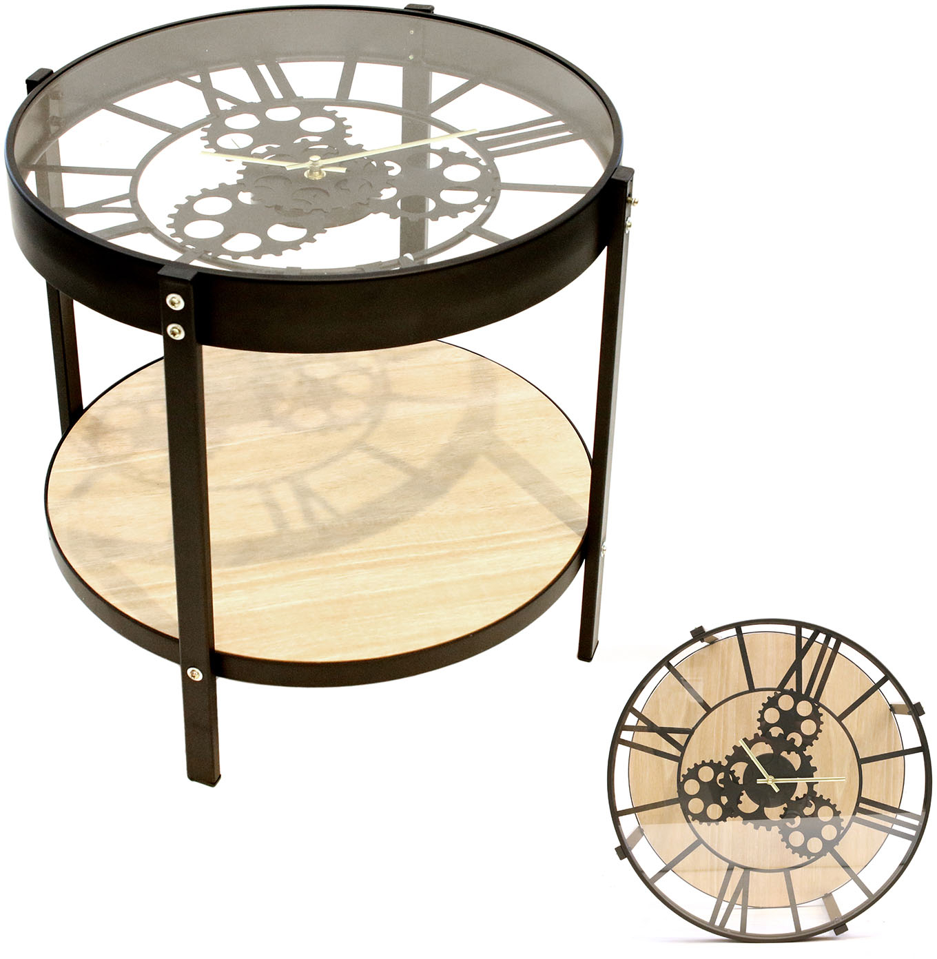 Table d'appoint design "plateau Horloge" 40cm Noir