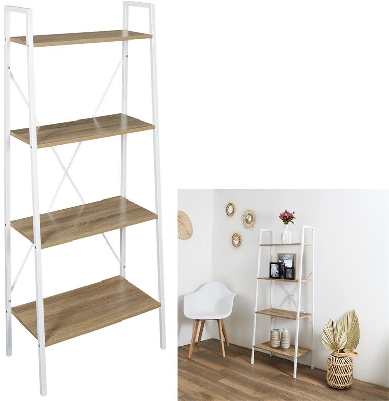 Etagere bois et metal blanc 148x60x32.5cm m1