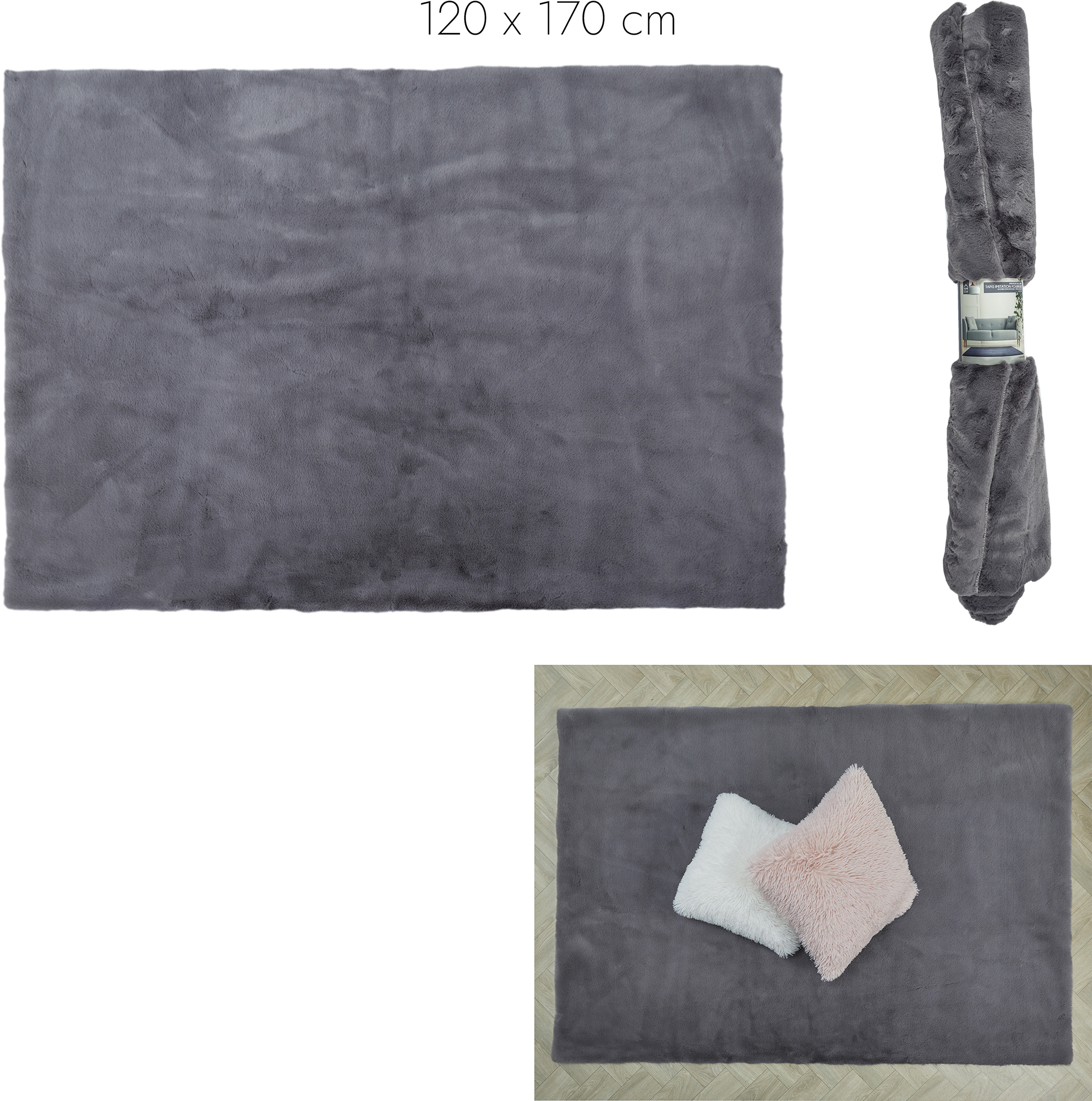 TAPIS IMITATION FOURRURE FIN GRIS 120X170CM M4