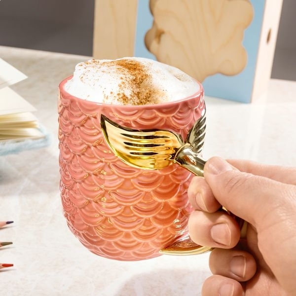 Mug En Verre Sirène - Poignée Queue De Sirène Vague Marine - 350ml Pour Café Thé Froid - Décoration Bureau Maison