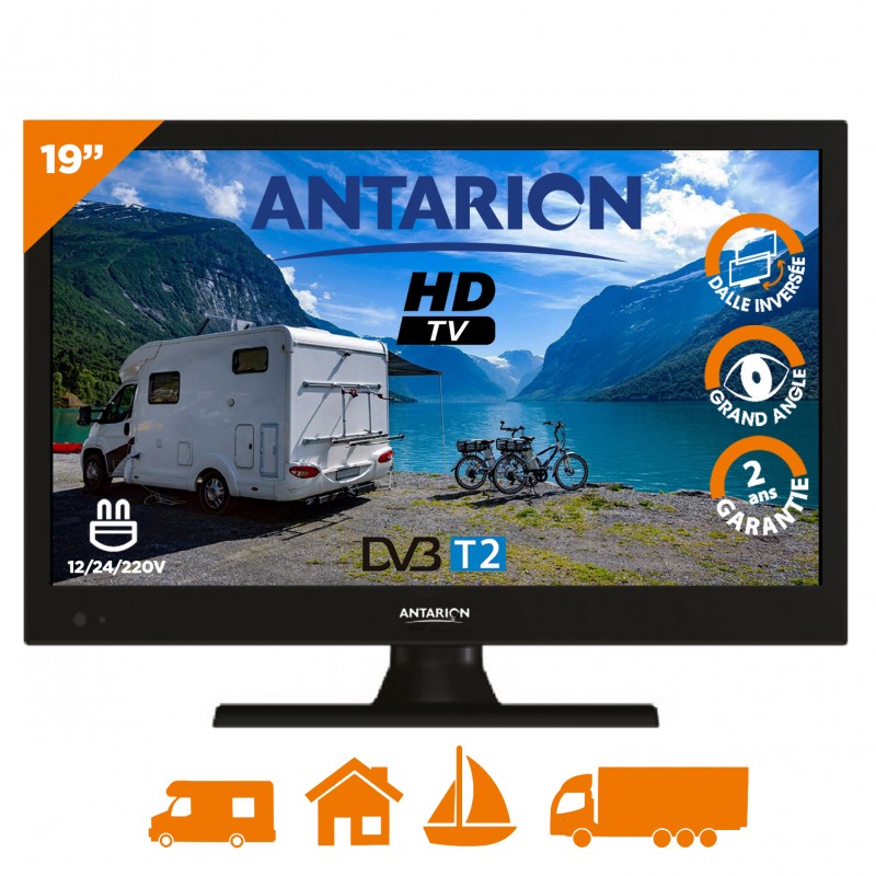 ANTARION TV LED 19 48cm Téléviseur HD Camping car 12V Port USB