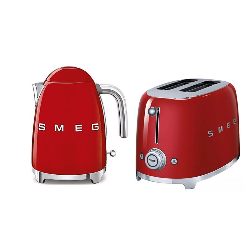 Pack SMEG Bouilloire 1.7L 7 Tasses + Toaster 2 Fentes 950W Rouge Années 50  au meilleur prix