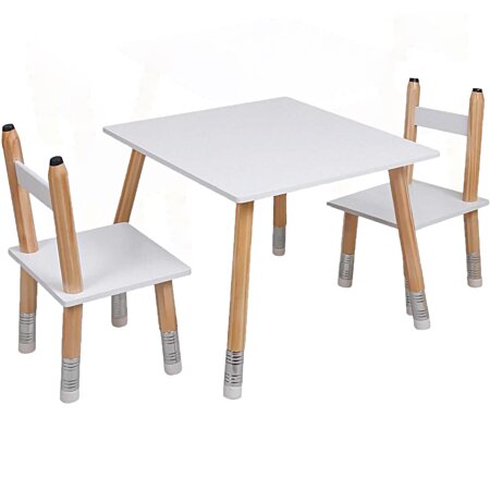 Ensemble table chaises enfant - set de 4 pcs - table, 2 chaises, banc  coffre 2 en 1 - MDF pin