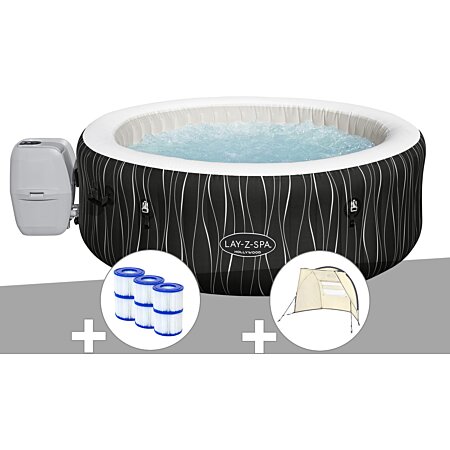Plate-forme circulaire pour spas gonflables Lay-Z Spa Ø200cm avec espaces  de rangement en rattan gris clair et bois - Bestway