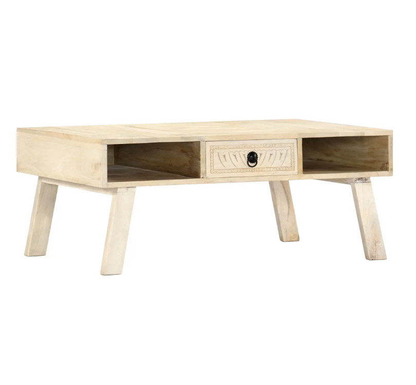 Table basse 1 tiroir manguier massif blanc brossé Pili au meilleur prix ...
