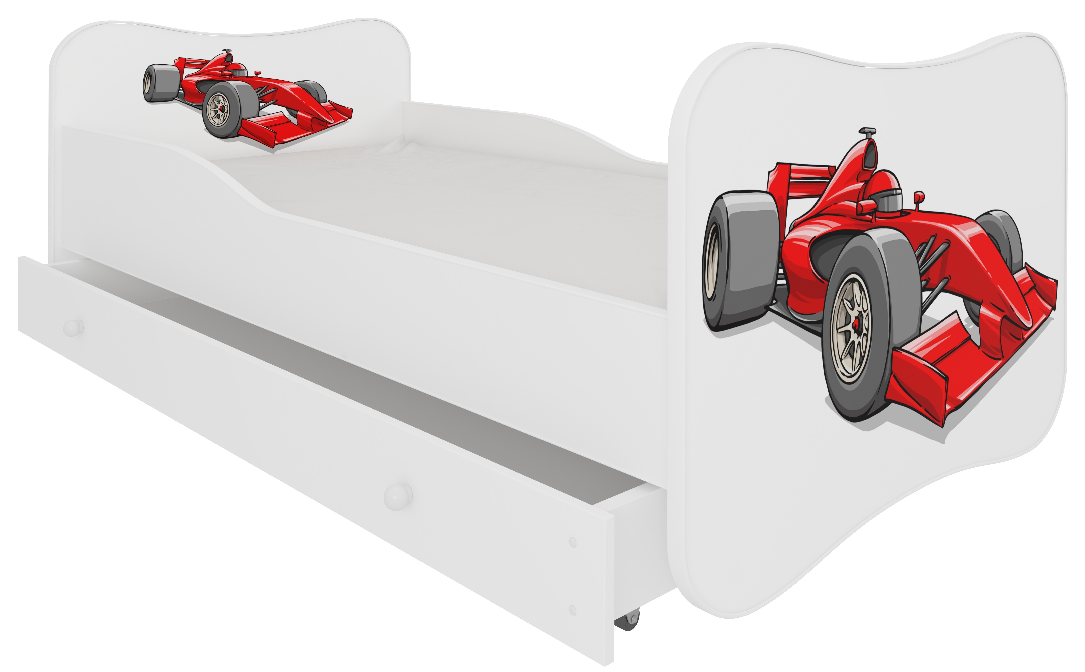 F1 Lit enfant TOP CAR + matelas + oreiller 2 tailles 140x70 et 160x80 cm