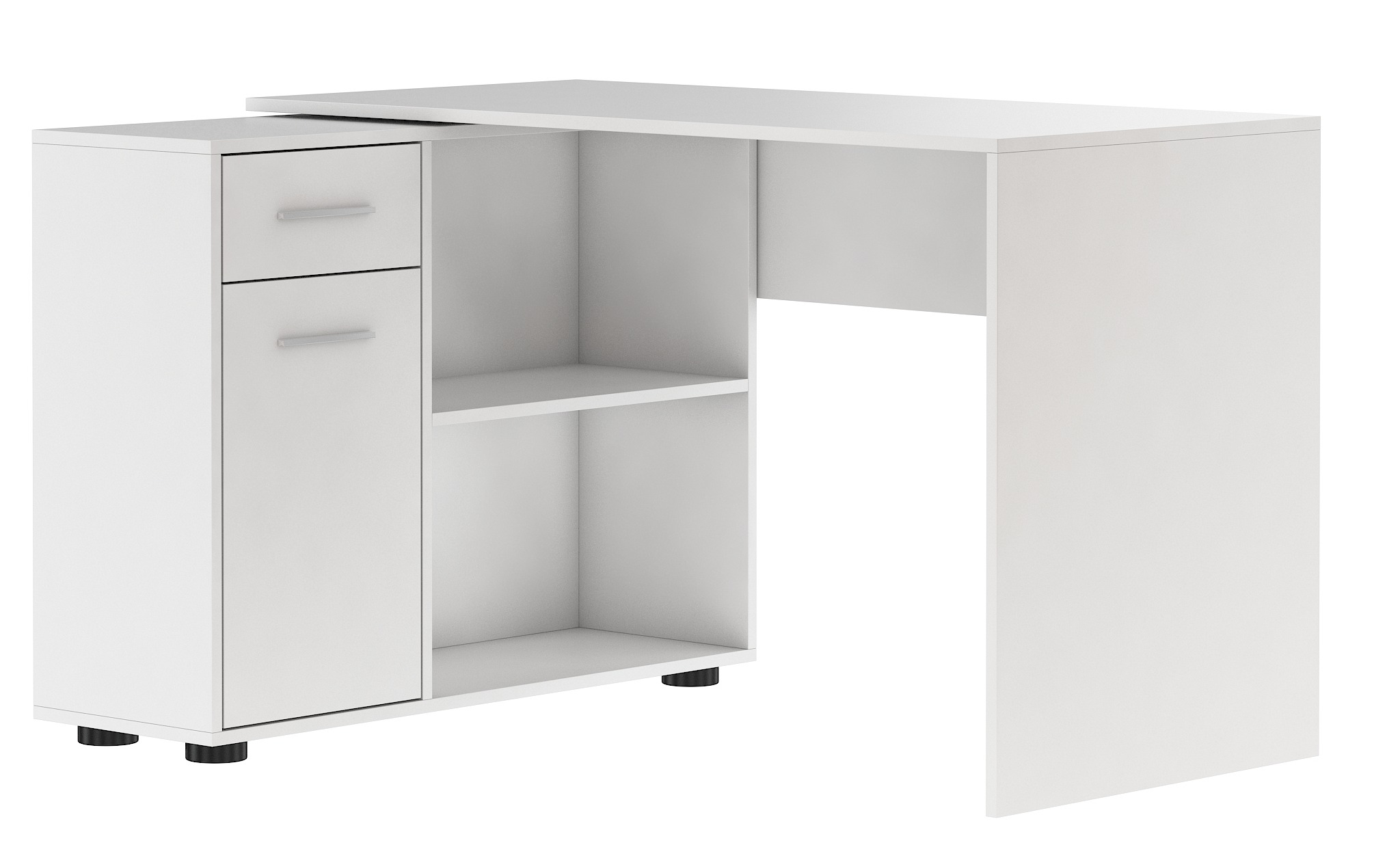 Bureau Adele Avec Étagère De Rangement Réversible Intégrée L120 cm X P53cm  X H144cm - Blanc Et Bois - Bureau - Secrétaire BUT