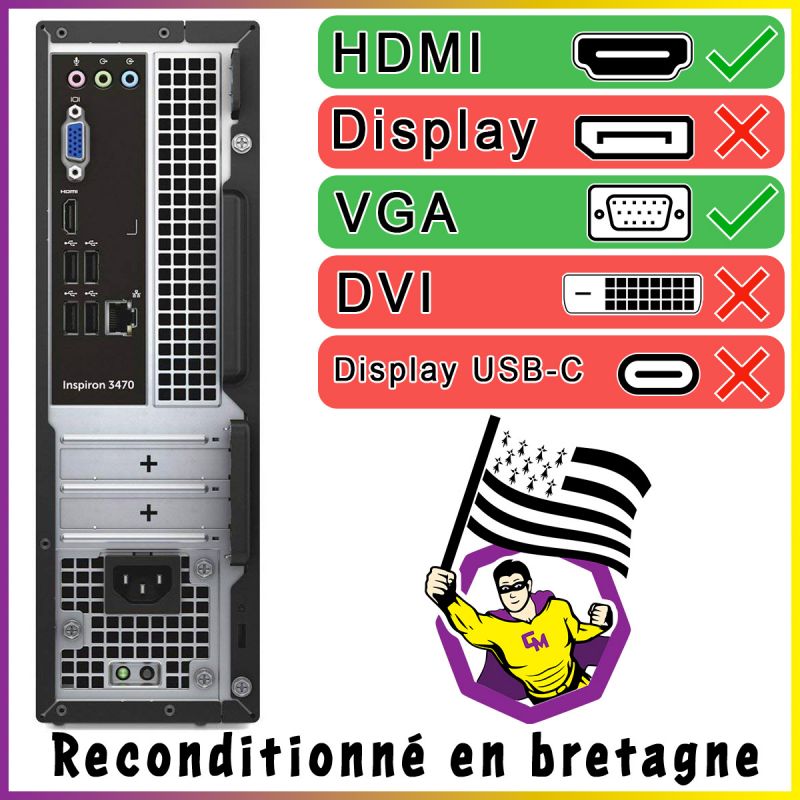 PC Dell 3470 SFF Ecran 22 Intel I3-8100 RAM 8Go SSD 500Go HDMI